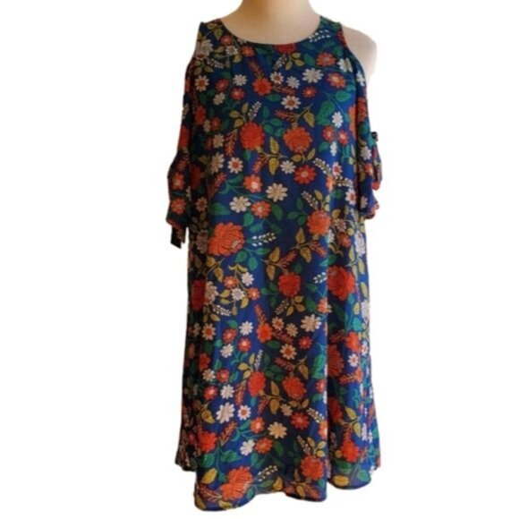 Dress Eyeshadow Blue Floral Cold Shoulder Women's WOMAN'S Size Medium - Picture 2 of 11